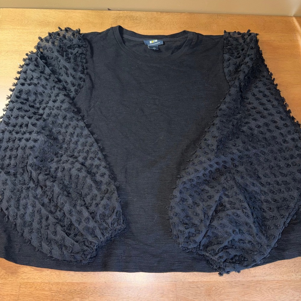 Maeve Anthropologie Black Textured Puff Sleeve Top 2X Balloon Eyelash Blouse